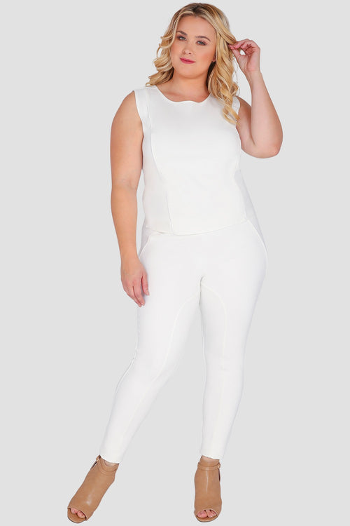 Women's Plus Size White Ponte Skimmer Top