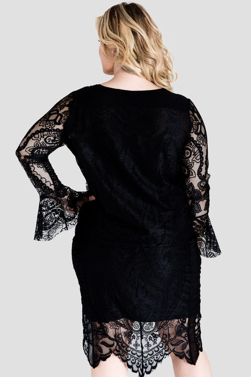 Plus Size Alison Black Lace Flare Sleeve Shirt