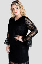 Plus Size Black Lace Flare Sleeve Women's Shirt 