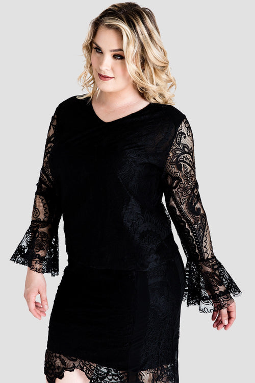 Plus Size Standards & Practices Women's Black Lace Flare Sleeve Shirt 