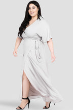Plus Size Dark Grey Kimono Wrap Maxi Dress 
