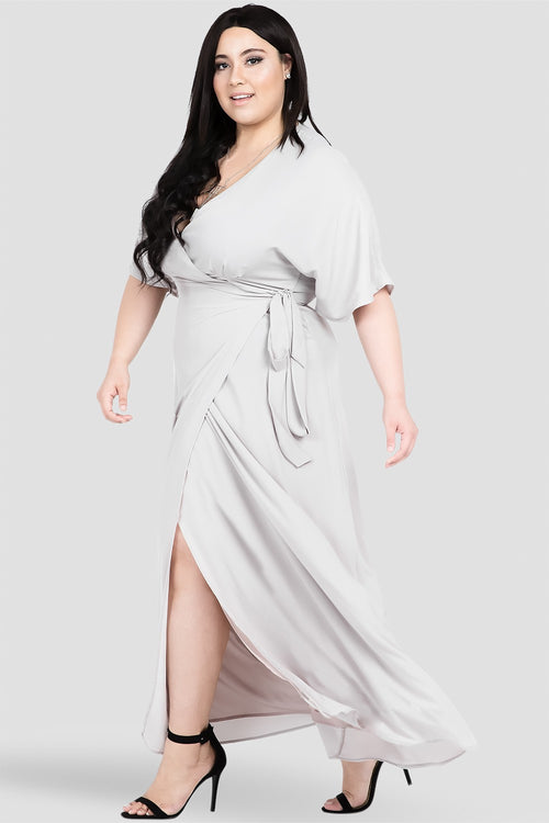 Plus Size Dark Grey Kimono Wrap Maxi Dress 