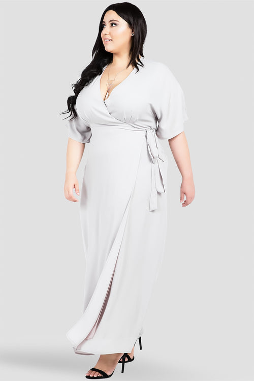 Plus Size Gray Kimono Wrap Maxi Dress 