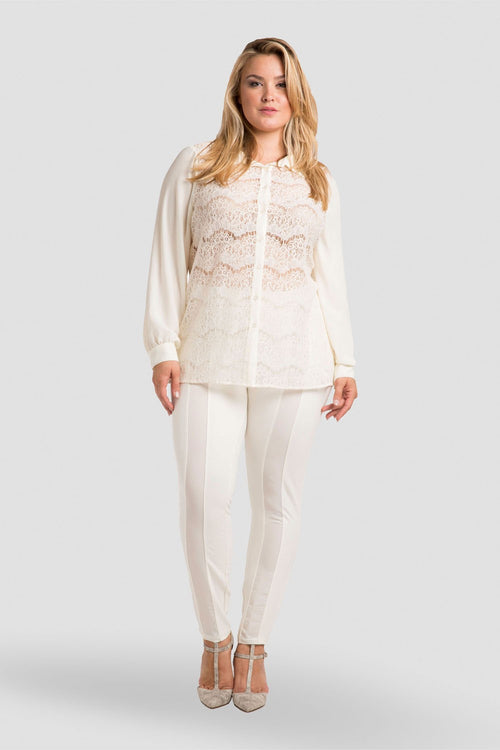 Plus Size Women's Ivory Collared Shirt Lace