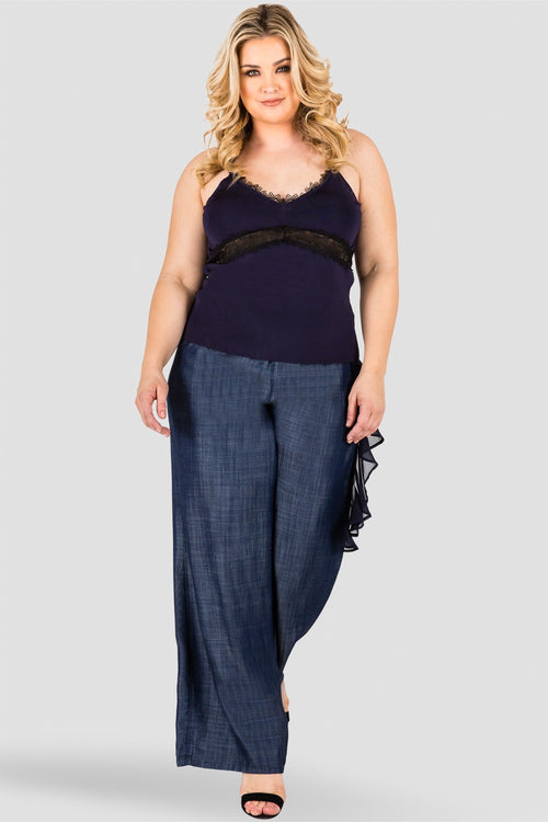 Plus Size Standards & Practices Women's Side Zip and Flounce Indigo Tencel Palazzo Pants