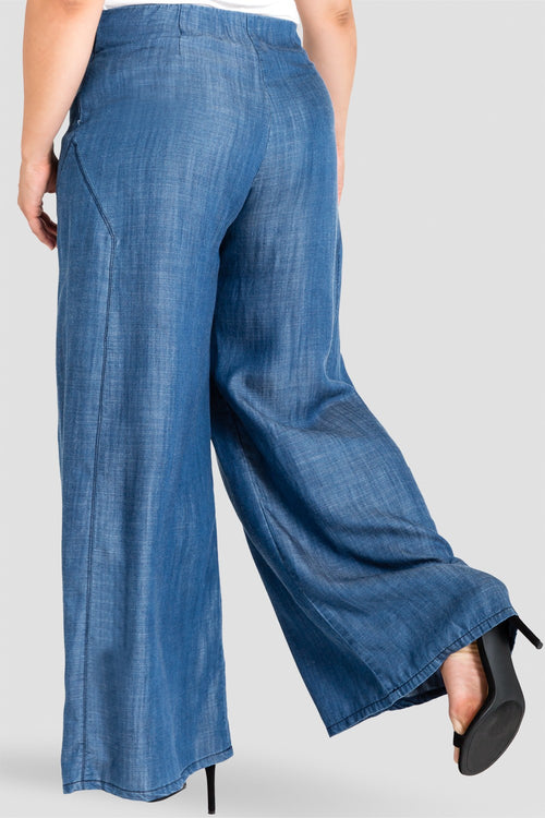 Plus Size Women's Undone Hem Denim Tencel Palazzo Pants 