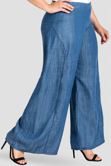 Plus Size Standards & Practices Women's Undone Hem Denim Tencel Palazzo Pants 
