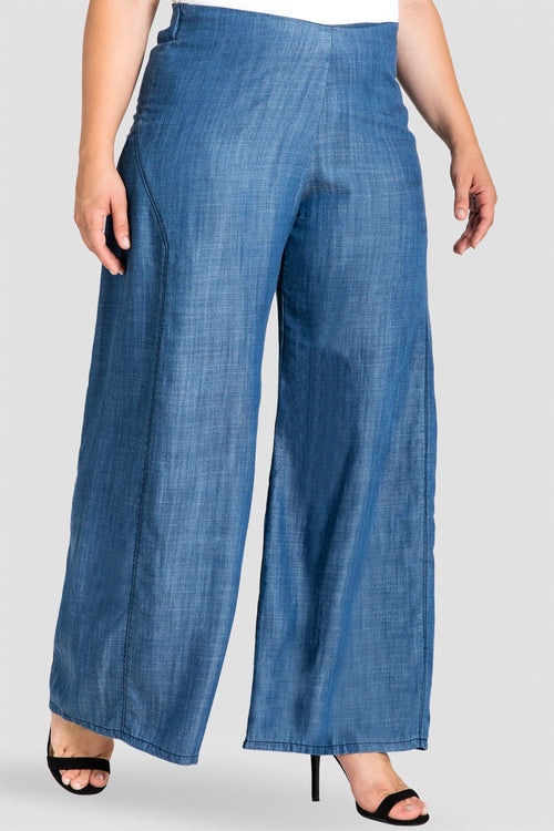 Plus Size Undone Hem Denim Tencel Women's Palazzo Pants 