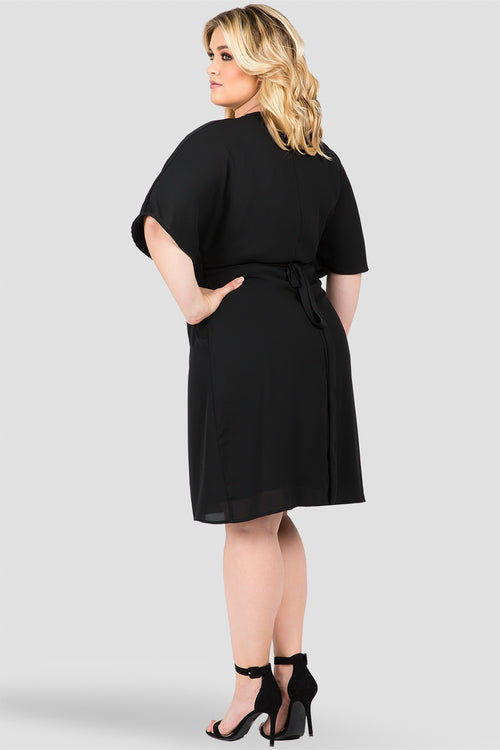Plus Size Candice V-Neck Kimono Wrap Midi Dress Black