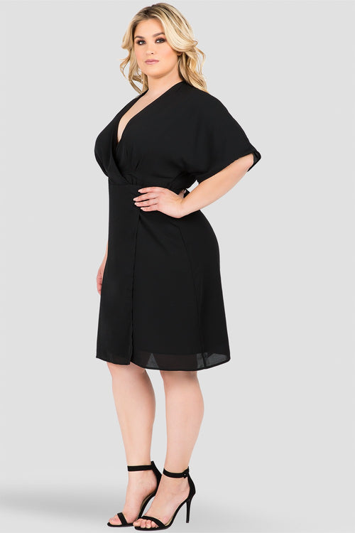 Plus Size Black Kimono Wrap Midi Dress 
