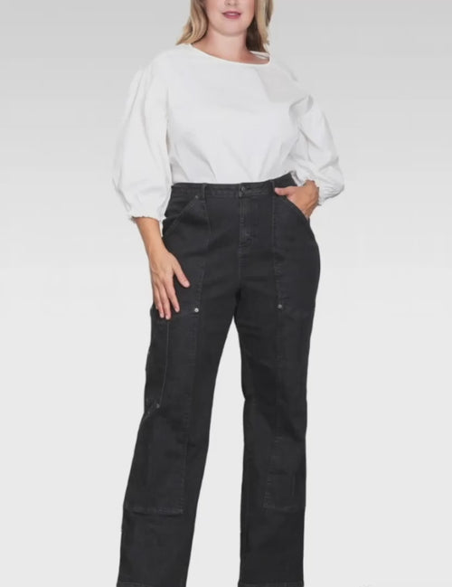 Plus Size High Waist Utility Performance Jeans-Rinse Black