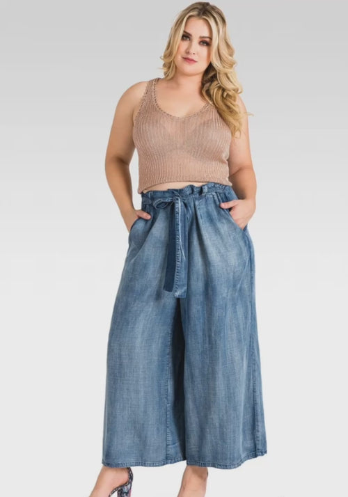 Plus Size Sophi Tencel Denim Cropped Palazzo Pants