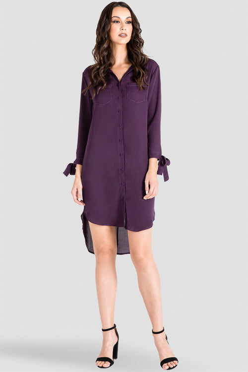 Standards & Practices Purple Tie-Sleeve Shirtdress