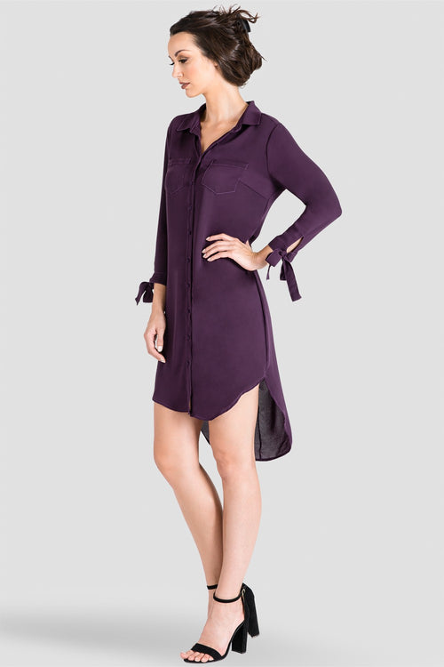 Women's Button-Down Purple Shirt Dress
