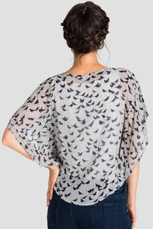 Women Bird Print Chiffon Blouse
