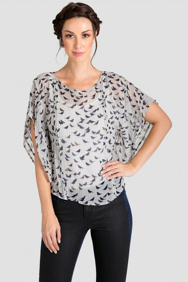 Women Bird Print Chiffon Blouse