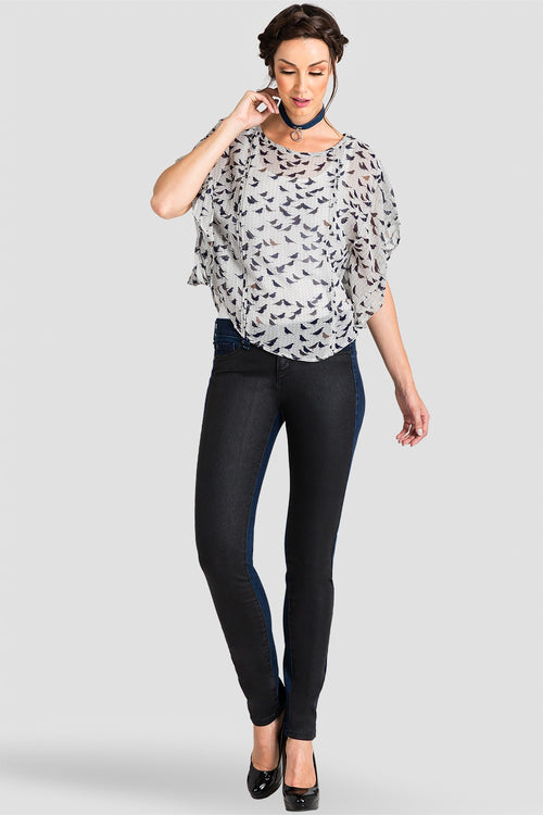 Women Bird Print Chiffon Blouse