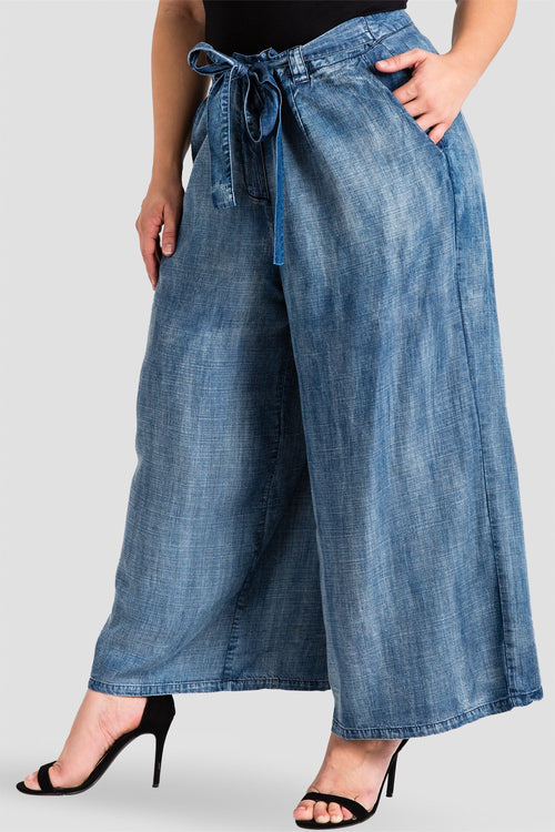plus size medium blue tencel denim gauchos