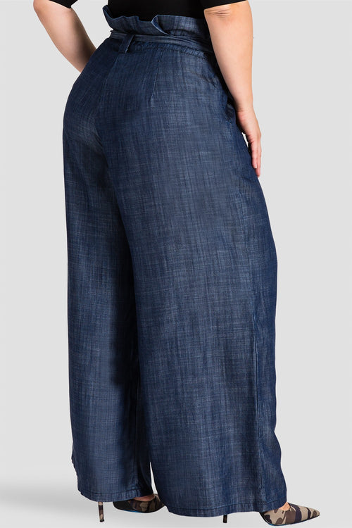 plus size indigo statement tencel denim palazzo pants