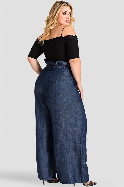 contemporary modern plus size dark blue tencel denim palazzo pants