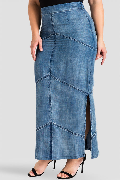 plus size tencel denim maxi skirt