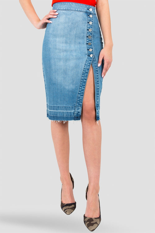 Harley Button-Up Released Hem Denim Knee-Length Skirt