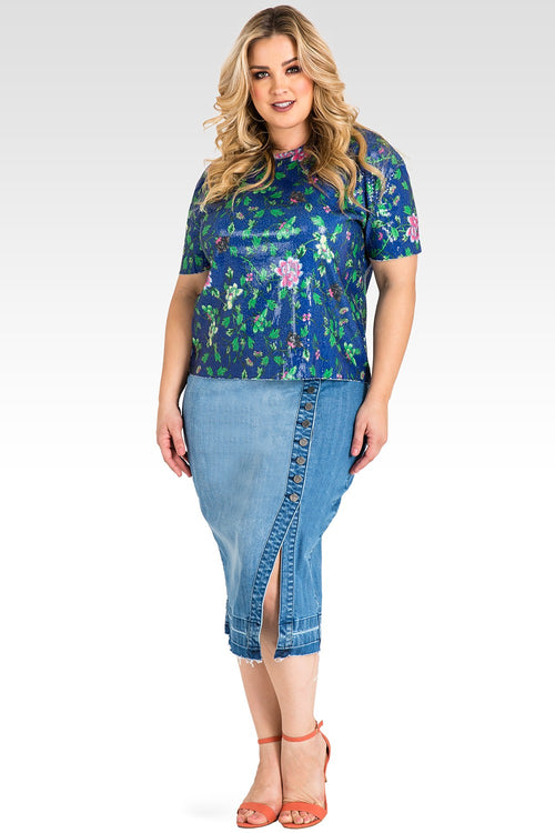 Plus Size Harley Button-Up Released Hem Denim Pencil Skirt