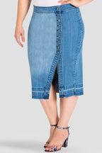Plus Size Harley Button-Up Released Hem Denim Pencil Skirt