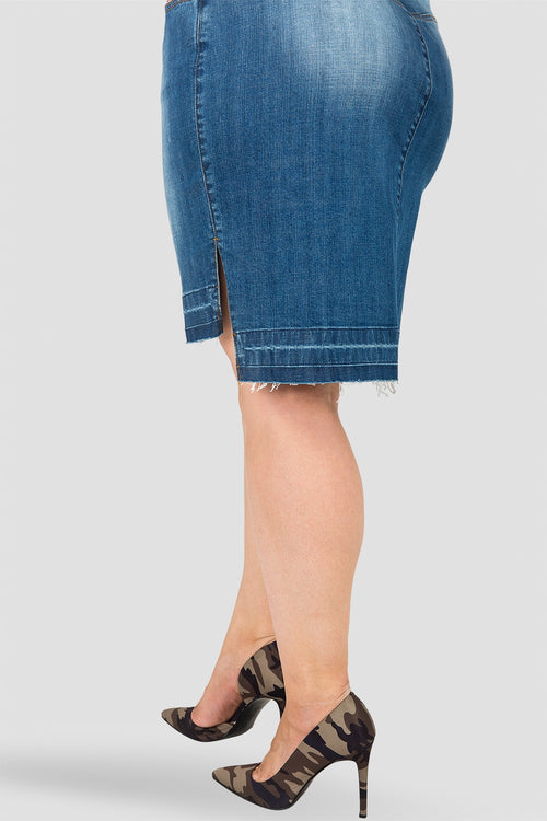 Plus Size Standards & Practices Women's Curvy Fit Dariah High-Low Released Hem Denim Mini Skirt