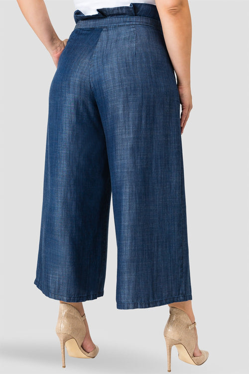 Standards & Practices Plus Size Paper Bag Waist Belted Dark Wash Tencel Gauchos