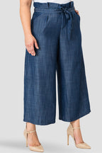 Standards & Practices Plus Size Paper Bag Waist Belted Dark Wash Tencel Gauchos