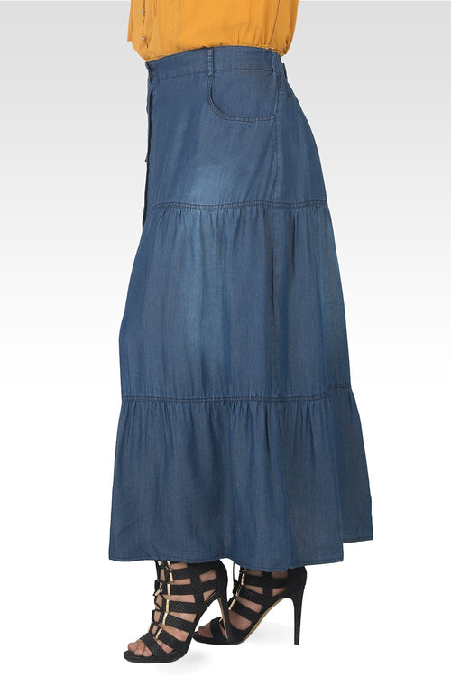 Hannah Plus Size Denim Tencel Maxi Peasant Skirt-3