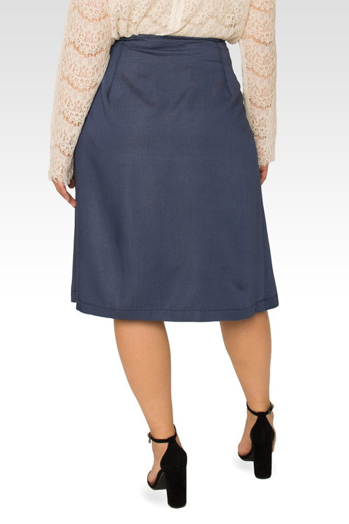 Brie Plus Size Dark Indigo High Waist Tie Wrap Tencel Skirt