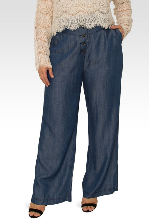 Ivy Plus Size High Rise Dark Indigo Wide Leg Tencel Pants
