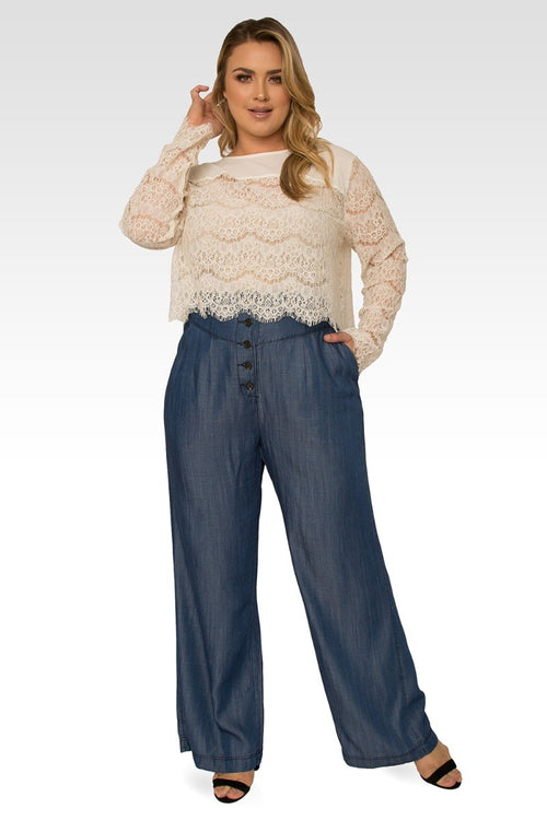 Ivy Plus Size High Rise Dark Indigo Wide Leg Tencel Pants