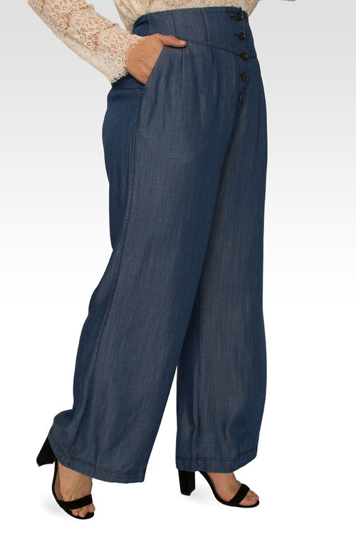 Ivy Plus Size High Rise Dark Indigo Wide Leg Tencel Pants