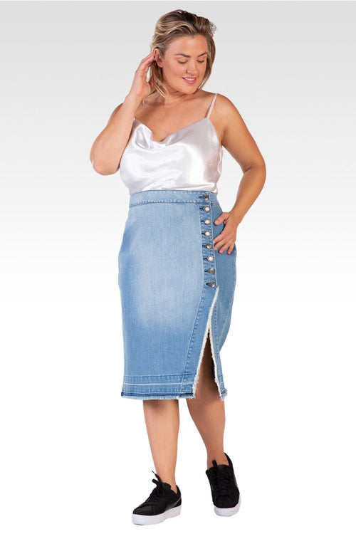 Alanis Plus Size Womens Raw Edge Slit Skirt
