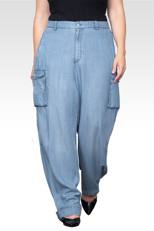 Plus Size Lara Bleached Tencel Cargo Pants