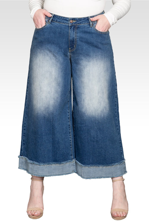 Plus Size Vintage High-Rise Cropped Wide-Leg Jeans