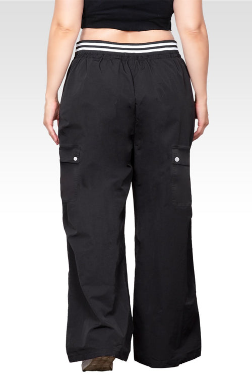 Plus Size Pull-On Wide Leg Cargo Trousers