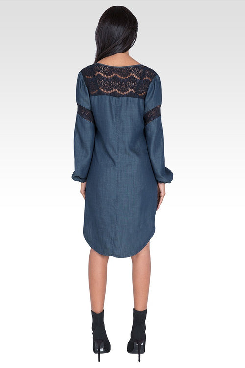 Shelby V-Neck Long-Sleeved Tencel Denim Dress