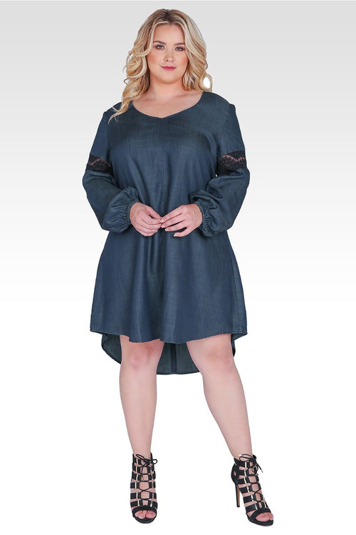 Standards & Practices Plus Size Women's Long-Sleeved Blue Jean Dress 