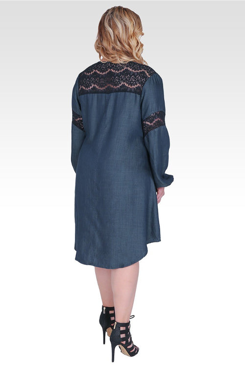 Plus Size Shelby V-Neck Long-Sleeved Tencel Denim Dress