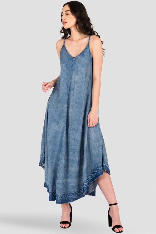 Women's Spaghetti Strap Denim Tencel Midi Slip Dress