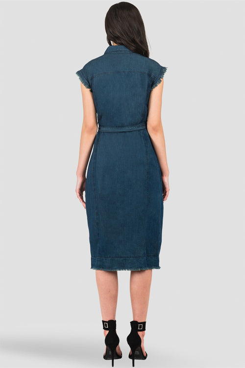 Standards & Practices Long Drop Shoulder Sleeveless Grommet Belt and Released Hem Jacket