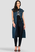 Standards & Practices Long Drop Shoulder Sleeveless Grommet Belt and Released Hem Jacket