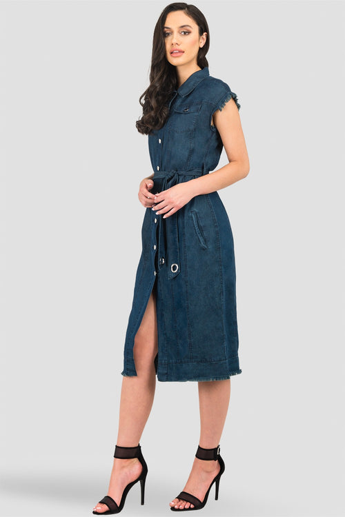 Standards & Practices Long Drop Shoulder Sleeveless Grommet Belt and Released Hem Jacket