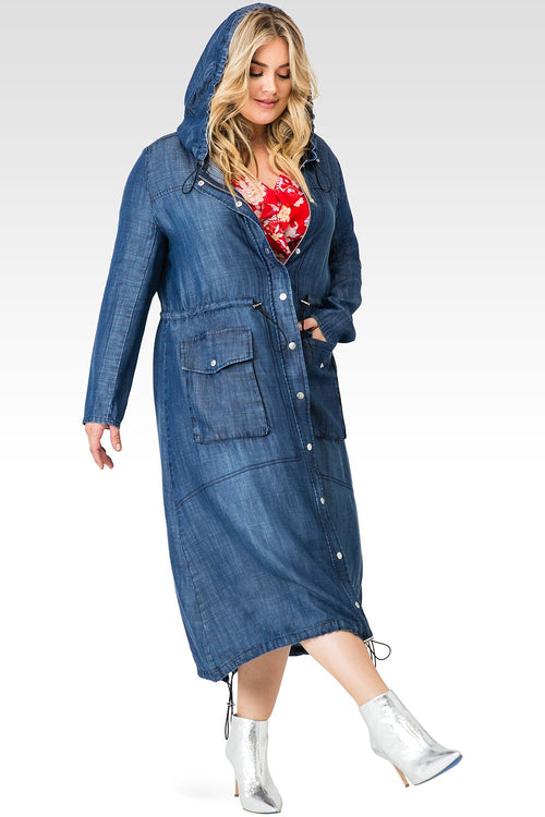 Standards & Practices Women's Tencel Denim Long Duster Hoodie Dress