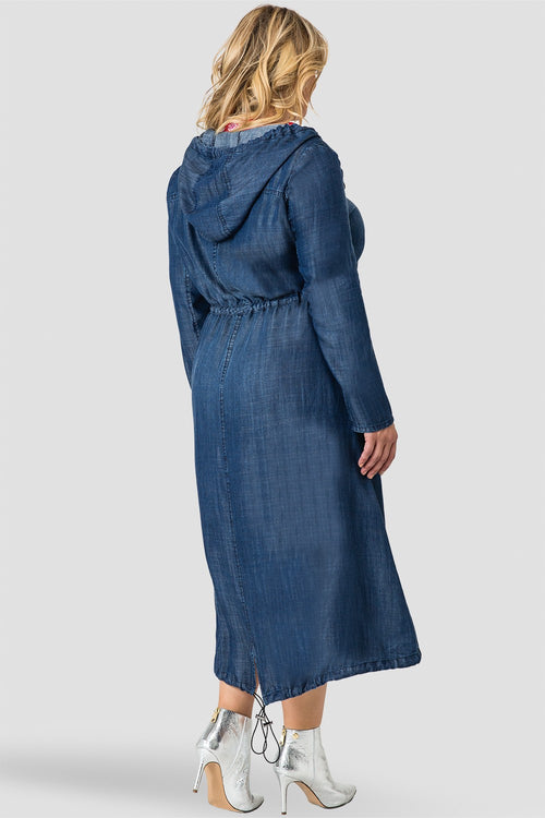 Standards & Practices Women's Tencel Denim Long Duster Hoodie Dress