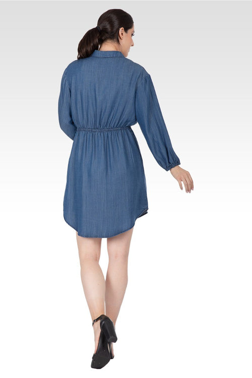 Nora Women's Long Sleeves Buttoned Down Elastic Waist Shirt Dress